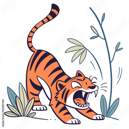 Tiger Roaring Cartoon Illustration