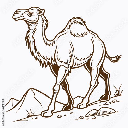 Camel walking in the desert landscape