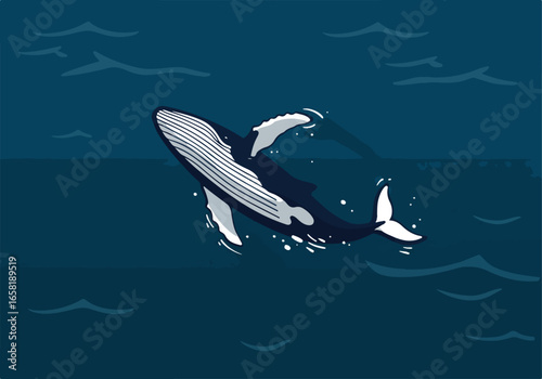 Breaching Whale in Open Ocean with Waves, suitable for education, print, or website