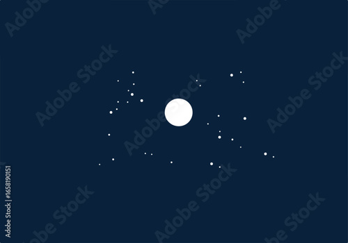 Minimalist moon illustration in a dark sky with stars for use as background