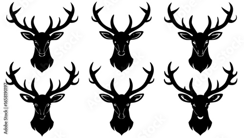deer head silhouette vector set,deer head icon set