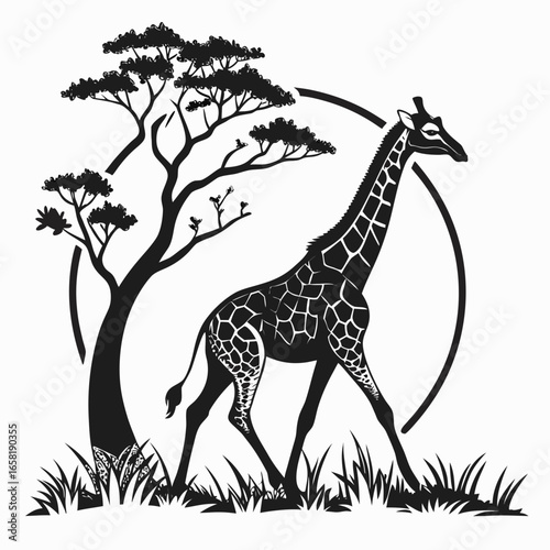Giraffe in African Savannah Silhouette