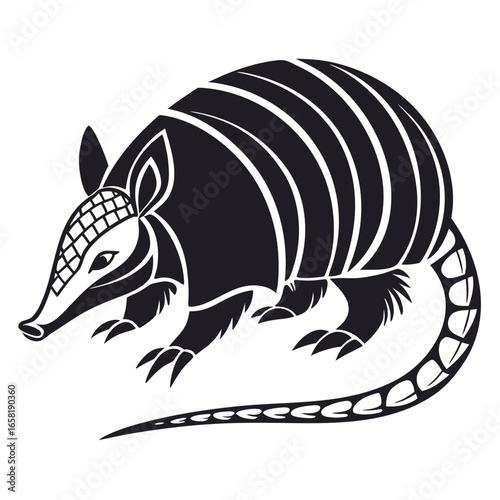 Stylized Armadillo Black and White Illustration
