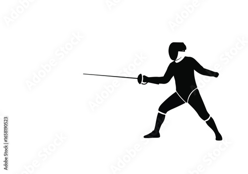 Silhouette of fencer thrusting on a plain background. Use sport, training