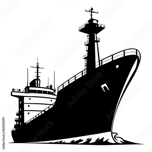Silhouette of a Cargo Ship