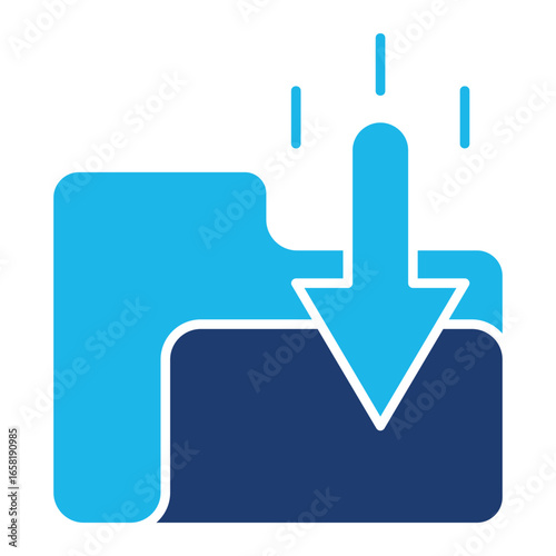 Downloading Data Icon In Blue Monochrome Flat Design, Vector Illustration