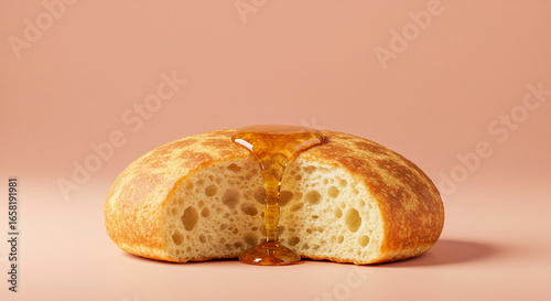 Artisan Bread with Honey Drizzle on Pink Background