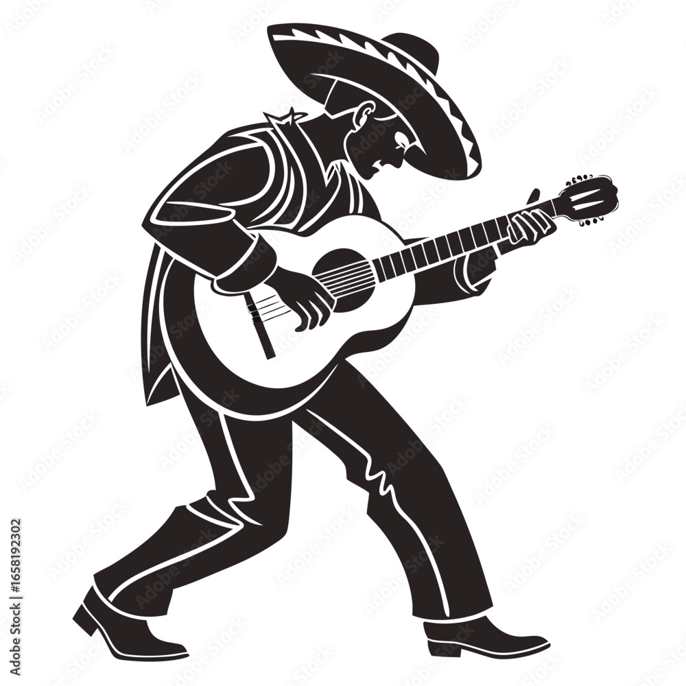 Fototapeta premium Mexican Guitarist Silhouette Illustration