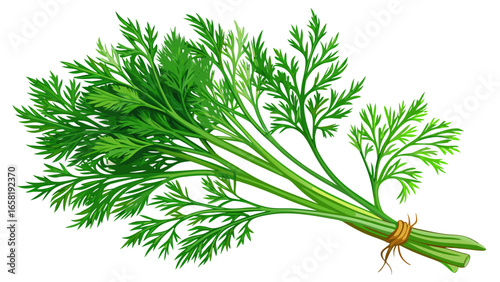 Fresh green dill sprigs isolated on white background, aromatic culinary herb with delicate feathery leaves for cooking and garnishing dishes. white background