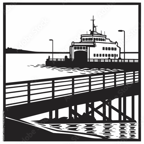 Ferry Dock Silhouette on Water