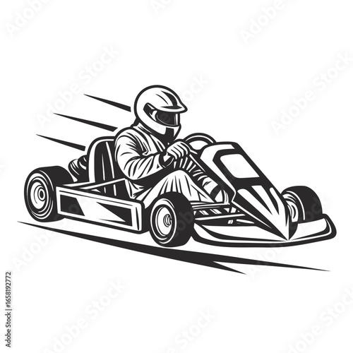 black and white go kart racer driving clip art preview