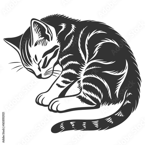 Sleeping Tabby Kitten Illustration