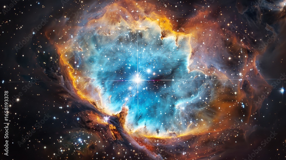 Fototapeta premium A vibrant nebula with a bright central star surrounded by cosmic dust and gas in outer space view