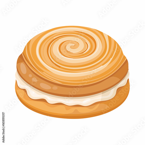 A kouign-amann pastry showing crispy layers with a creamy white filling.
