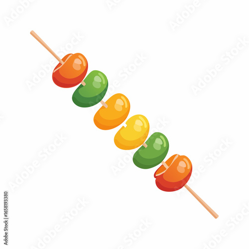 a colorful Tanghulu skewer on a wooden stick