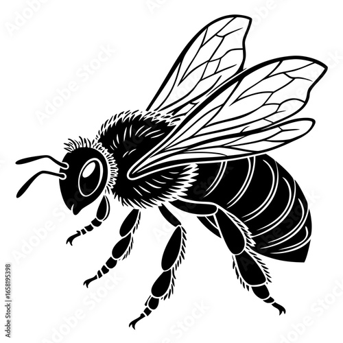 Black and white illustration of a bee