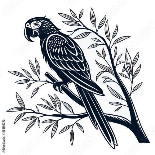 Black and white parrot on a branch