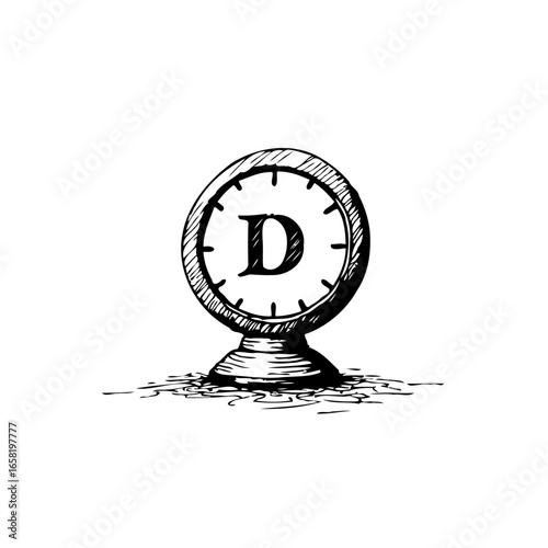 Vintage sketch time device featuring letter D emblem displays sophisticated antique inspiration and creative design
