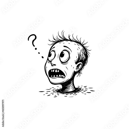 Illustration of a confused and anxious cartoon character with question mark displaying bewilderment thought and uncertainty expression