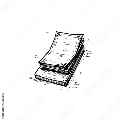 Sketch style drawing of stacked paper sheets documents illustration concept for writing assignments tasks