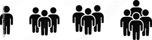 Illustration of social groups, from individual to larger community, symbolizing teamwork, collaboration, unity, diversity, and social dynamics concept.