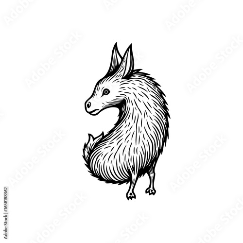 Elegant animal illustration displaying a unique creature with intricate line work and graceful posture isolated