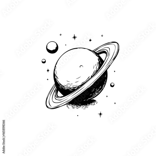 Hand drawn saturn illustration showcasing cosmic beauty and artistic detail for space exploration enthusiasts and art lovers