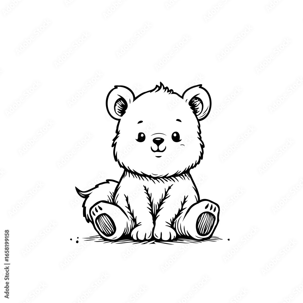 Naklejka premium Adorable bear cub illustration in black and white for kids designs and creative projects