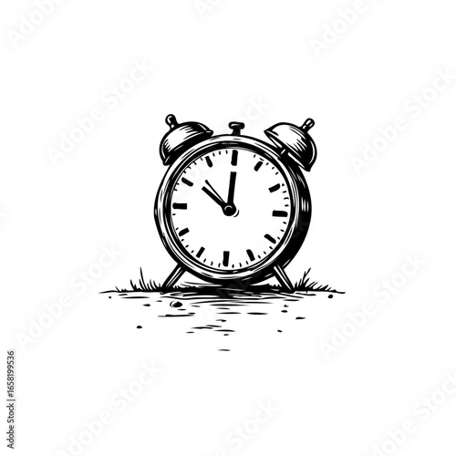 Vintage alarm clock illustration showing time concept for waking up and reminder concept with time showing eleven o'clock