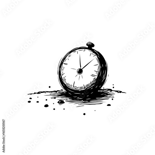Timeless illustration showing the beauty of time passing with hand drawn clock in monochrome artwork