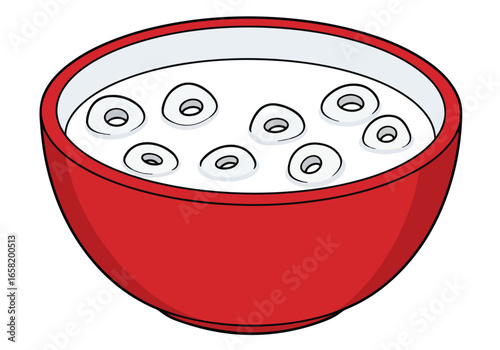 Bowl of cereal rings in milk isolated on a white background for food illustration