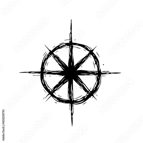 Compass rose illustration hand drawn with rough edges representing exploration wayfinding orientation journey and navigational tool