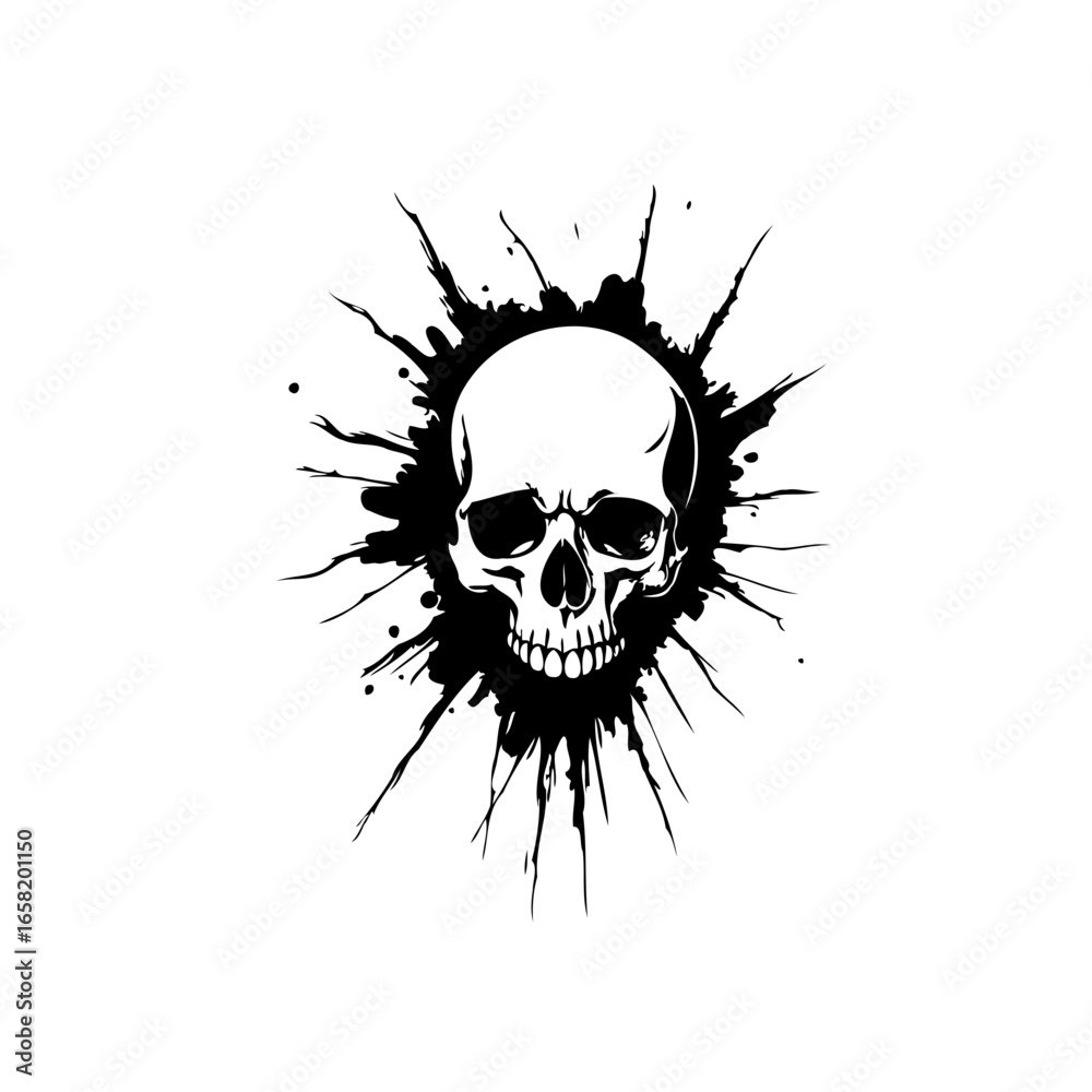 Fototapeta premium A captivating skull illustration with an intense burst of dark energy surrounding it, creating a striking design