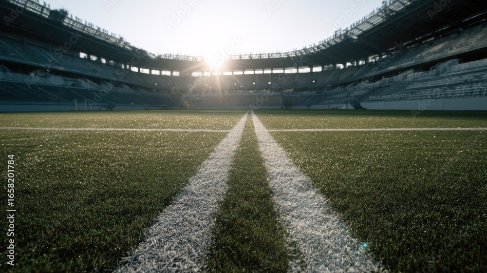 Obraz premium Empty stadium field with white lines