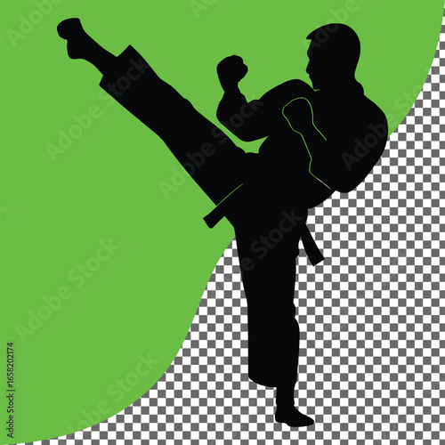 Karate Fighter Silhouette Vector Kick – Isolated from the Background and Customable Design for Sports Projects
