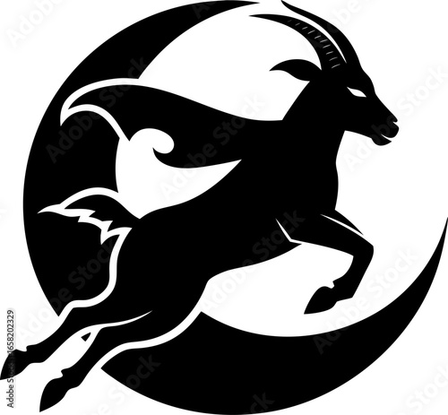 Goat superhero flying in the sky silhouette  vector black , white background