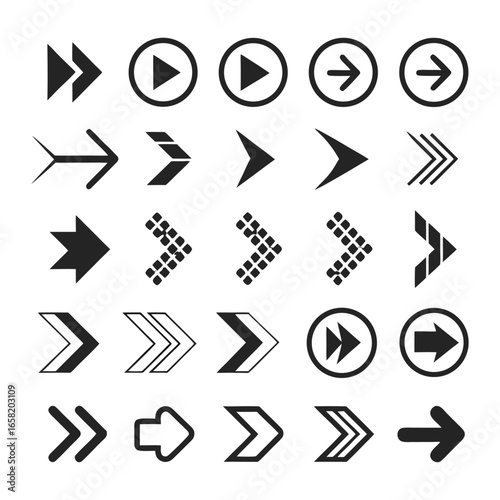 A vector icon set of various black arrows for web design
