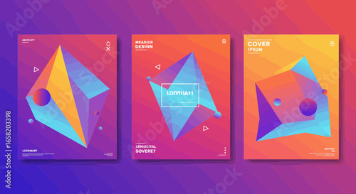 Abstract geometric poster templates with vibrant color gradients and modern design