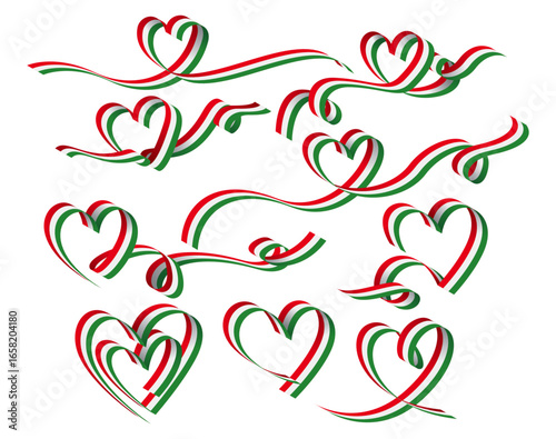 Hungary Flag Ribbon Hearts Vector Illustration