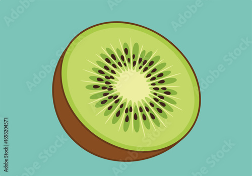Sliced kiwi on teal backdrop for nutrition/dessert/smoothie websites
