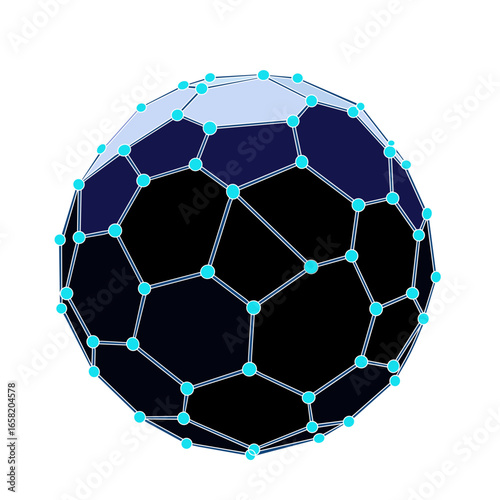 Geodesic sphere with interconnected polygons, representing technology, science, or network structures.