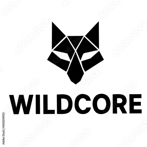 Geometric fox head logo with "WILDCORE" text. Modern, abstract animal design for branding.
