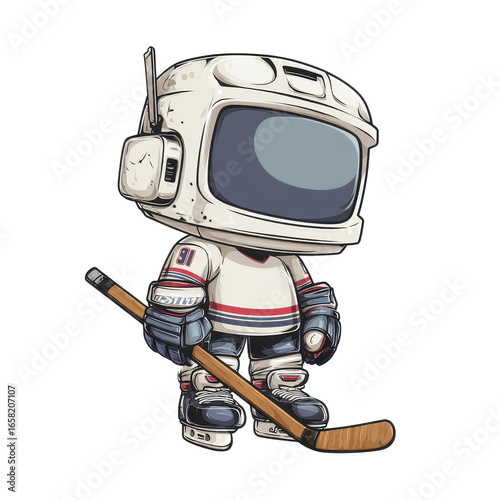 Wallpaper Mural Cartoon hockey player character with vintage television for a head TV Retro Torontodigital.ca