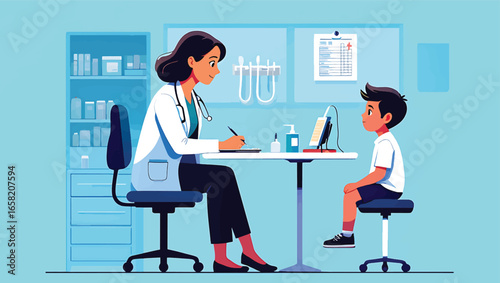 Pediatrician Examining Child A Vector Illustration of Healthcare and Well-being