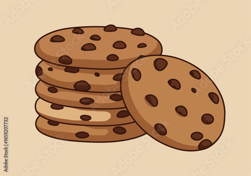 A stack of chocolate chip cookies on a beige background, used for social media