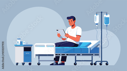 Man in Hospital Bed A Vector Illustration of Patient Recovery
