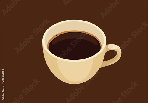 Hot brew A beige mug of coffee sits on a dark brown backdrop, ideal for a banner