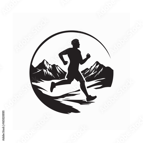 Cross country running logo vector design featuring a silhouette of a runner