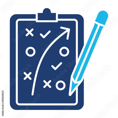 Planning Strategy Icon In Blue Monochrome Flat Design, Vector Illustration