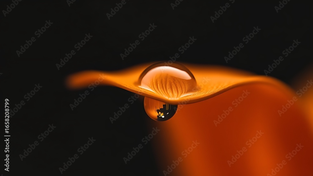 Fototapeta premium A single orange petal with a glistening water droplet, capturing delicate details in nature.